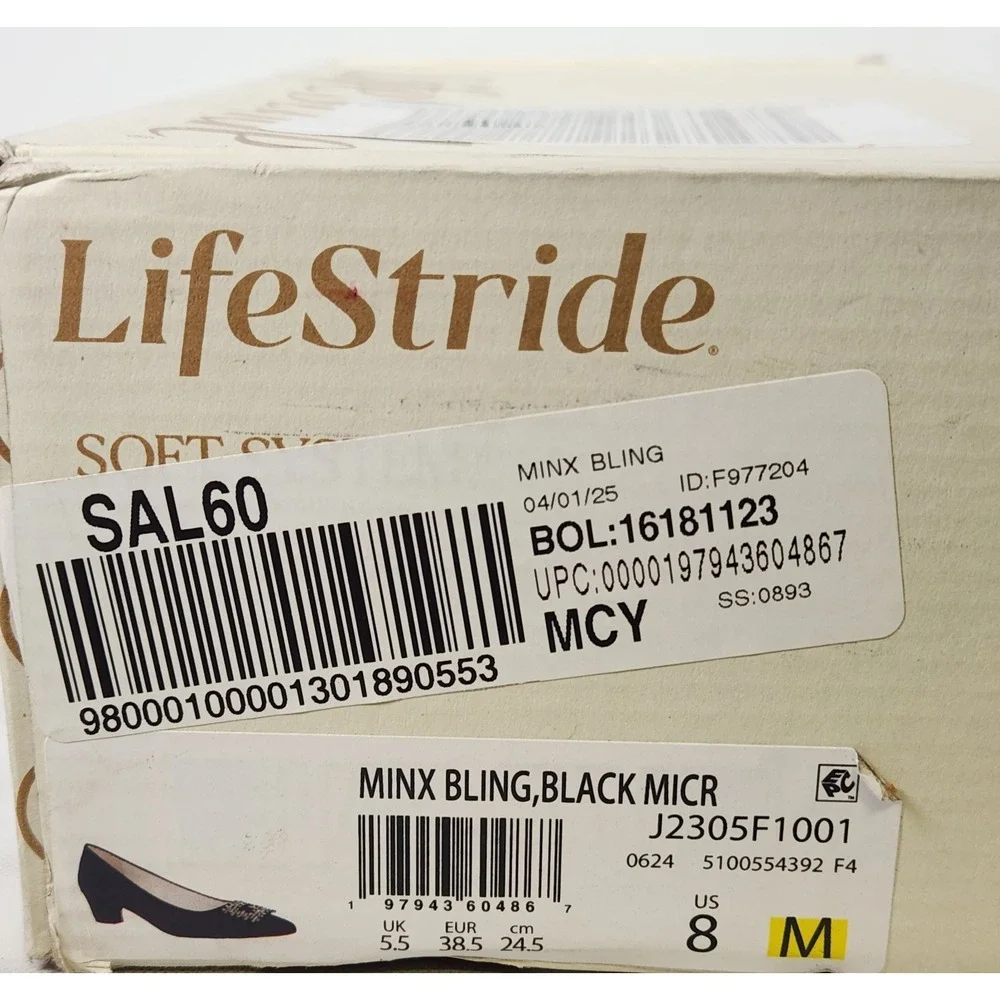 LifeStride Minx Bling Pumps Women Size 8 Black Micro Rhinestone Block Heel New